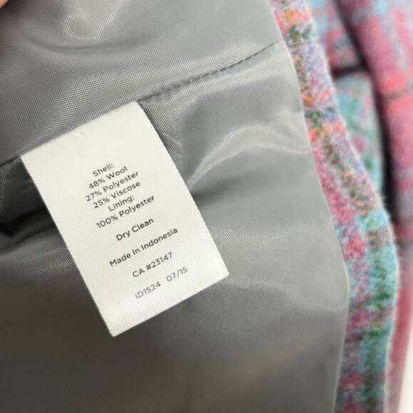 Talbots Womens Wool Blazer Jacket 12 Pink Blue Plaid Button Front Pockets Office - Picture 11 of 11